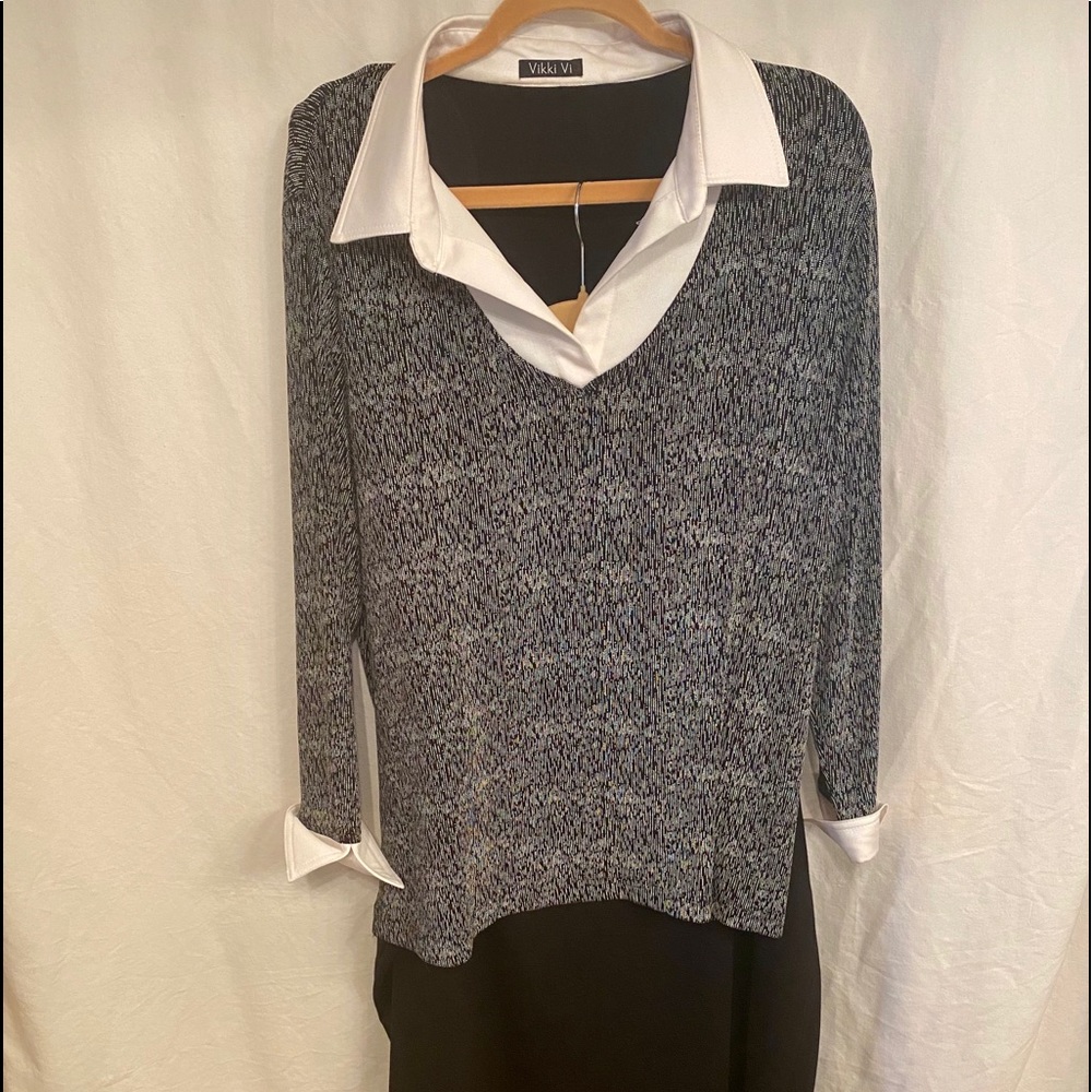 Vikki Vi's Black/White Faux Collar Tunic